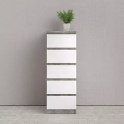 Nayeli 5 Tallboy Drawers - Concrete Grey and White